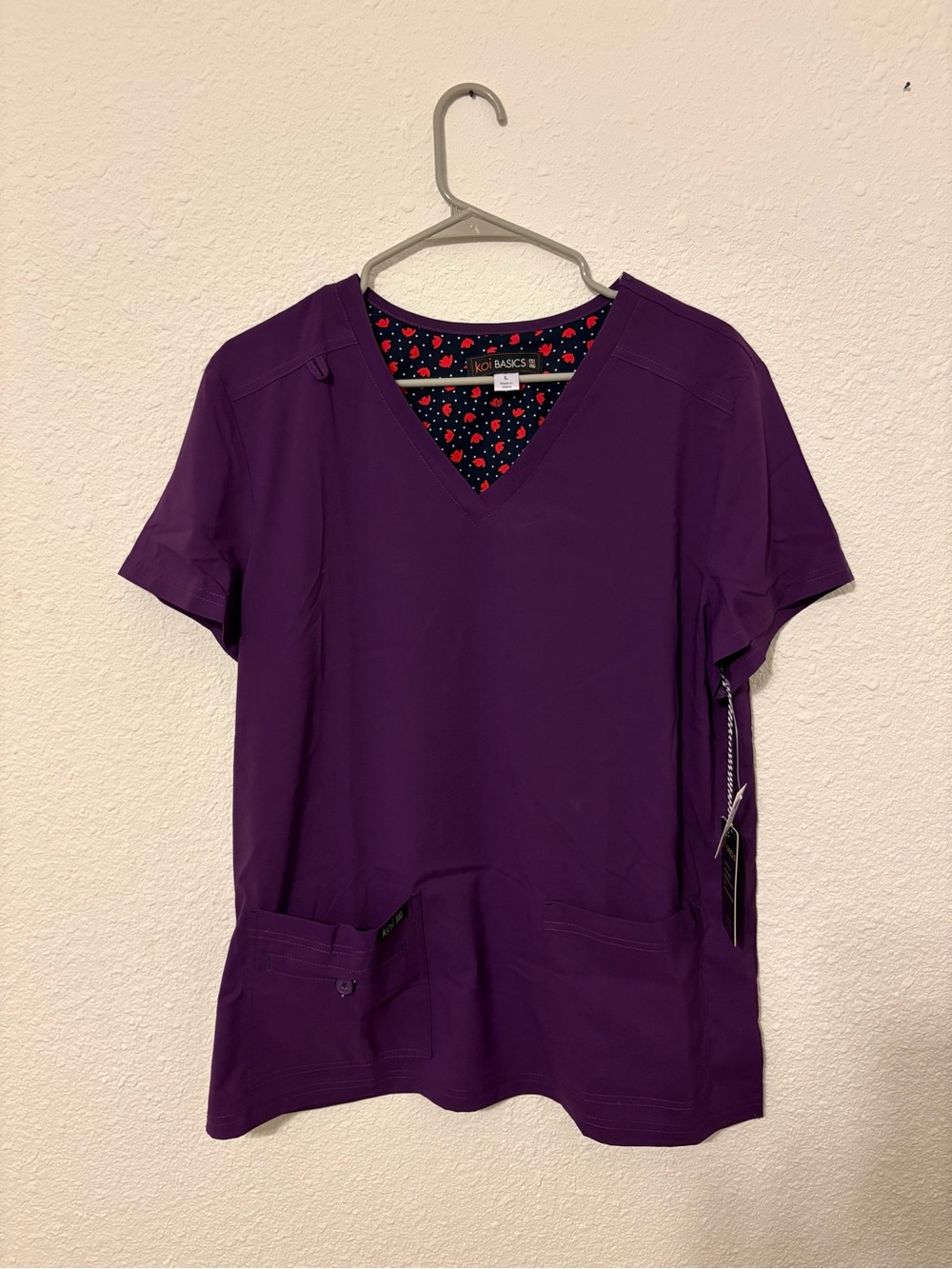 Women's Koi Basics V-Neck Scrub Top in Eggplant